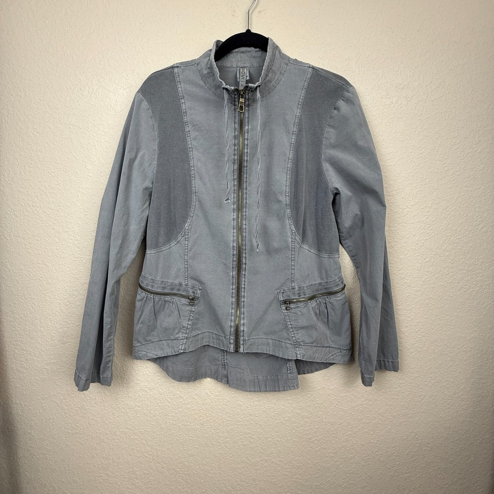 XCVI Cotton Zip Jacket Women's Lagenlook Mock Neck Pockets Gray Lagenlook Sz XL